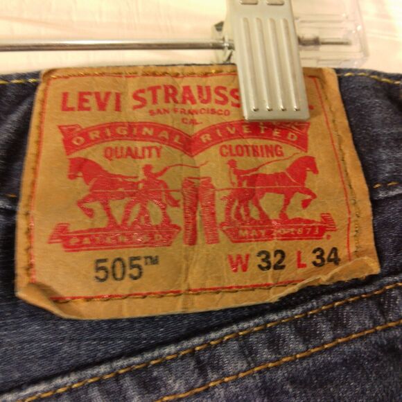 Levi's 505 jeans mens 32x34 blue denim dark wash straight leg Strauss regular - Picture 4 of 10